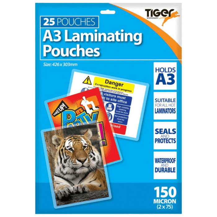 A3 Tiger Laminating Pouches Pk 25